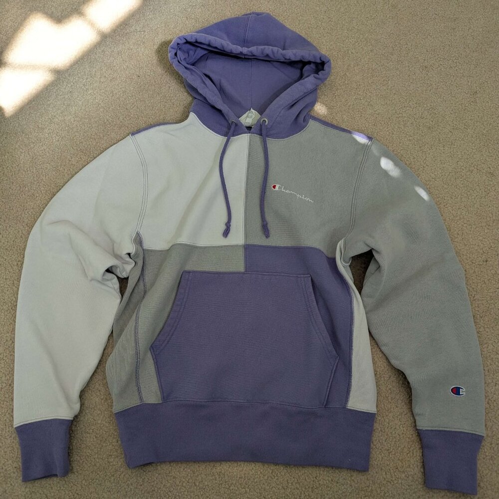 Size Small Patchwork Champion Hoodie - Vintage, Unique Streetwear Design